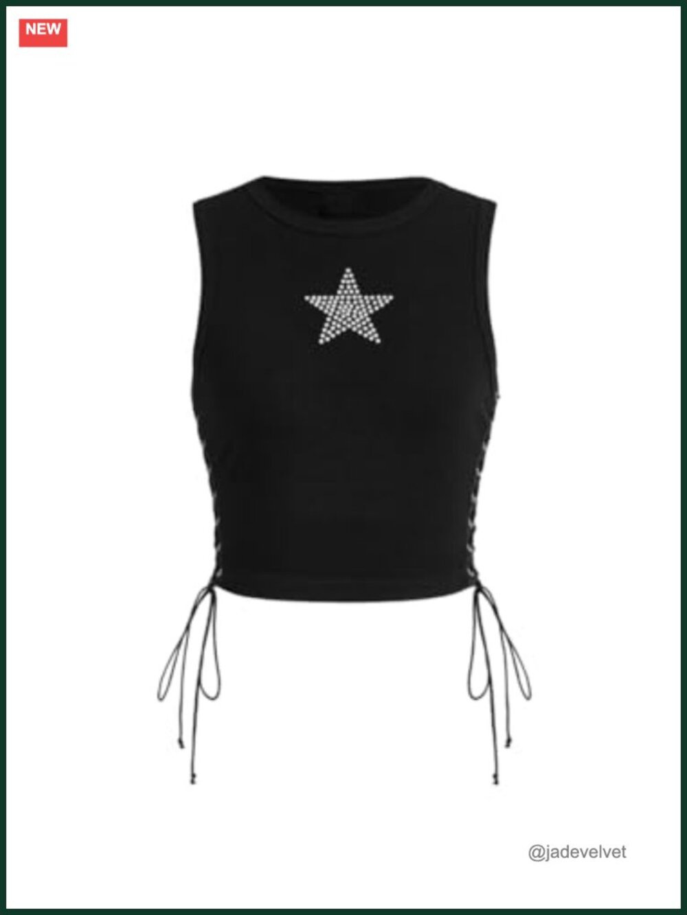 Sleeveless Rhinestone Star Lace Up Slim Fit Ribbed Knit Crop Tank Top
